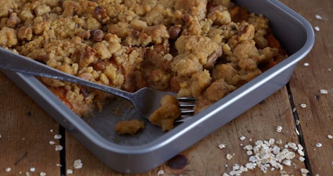 Havermoutcrumble met zoete aardappe Gezond recept: Havermoutcrumble met zoete aardappel